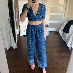 Free People Denim Wide Leg Pant Set Blue Size 4